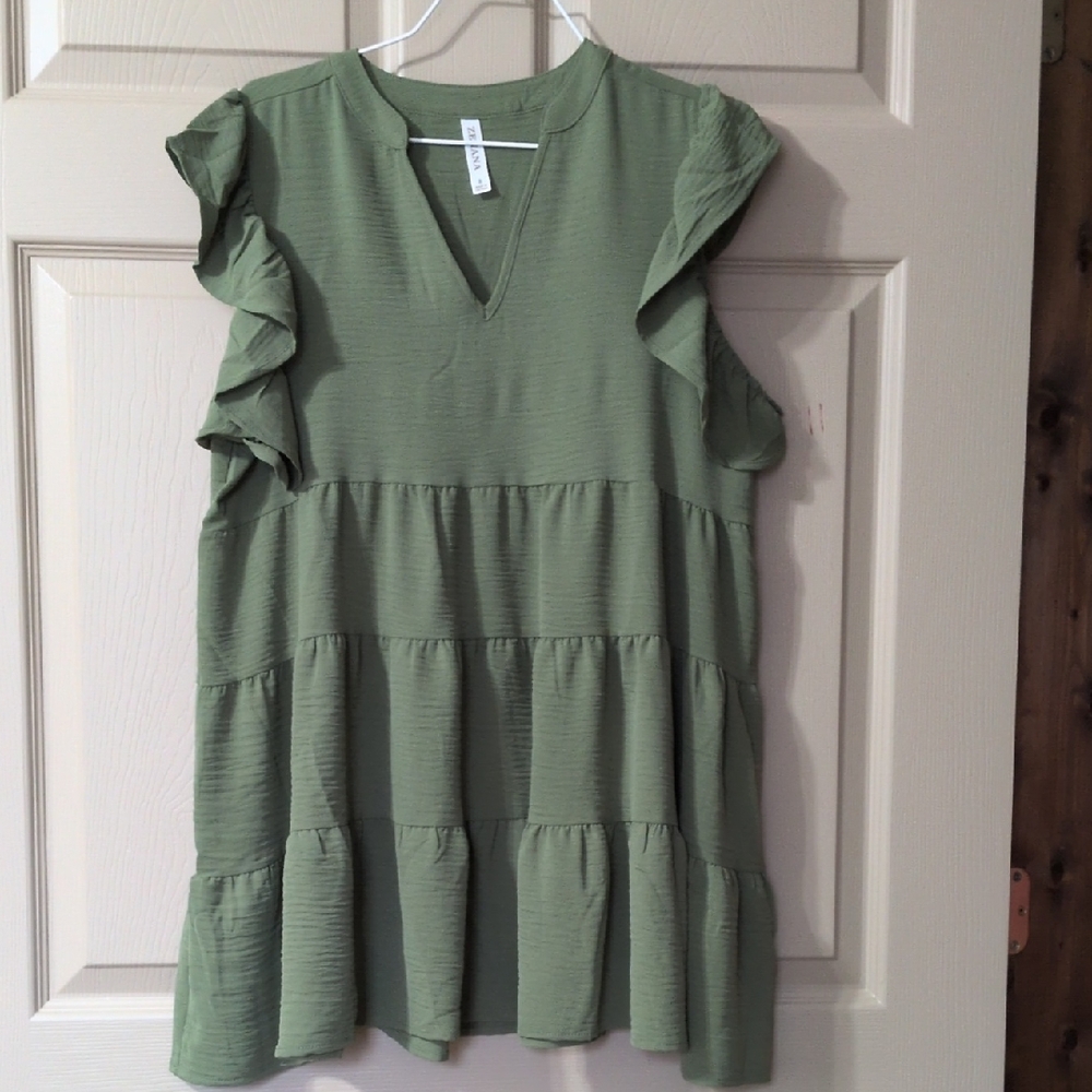 Zenana Outfitters Olive Ruffled Blouse